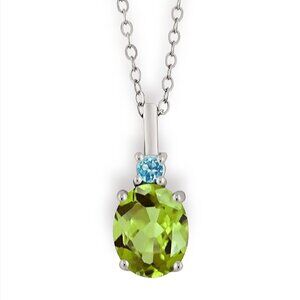 Green Peridot Swiss Blue Topaz 925 Sterling Silver Pendant Necklace 18in 2.8g